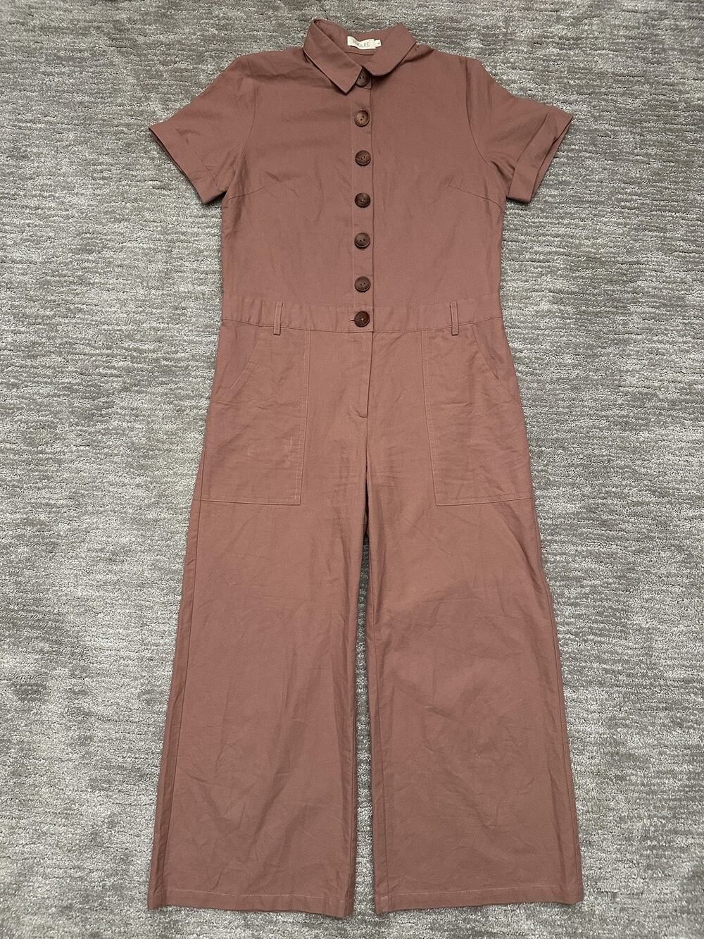 Roolee Jumpsuit Womens Large Short Sleeve Button Front Pockets One Piece Romper